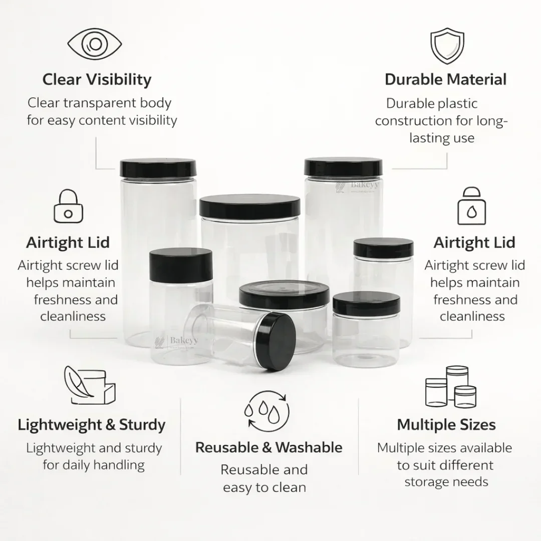 Clear Plastic Storage Jars with 83 mm Screw Lid | PET Jar With Black Lid | Multiple Sizes Available | Pack of 12 - Image 4
