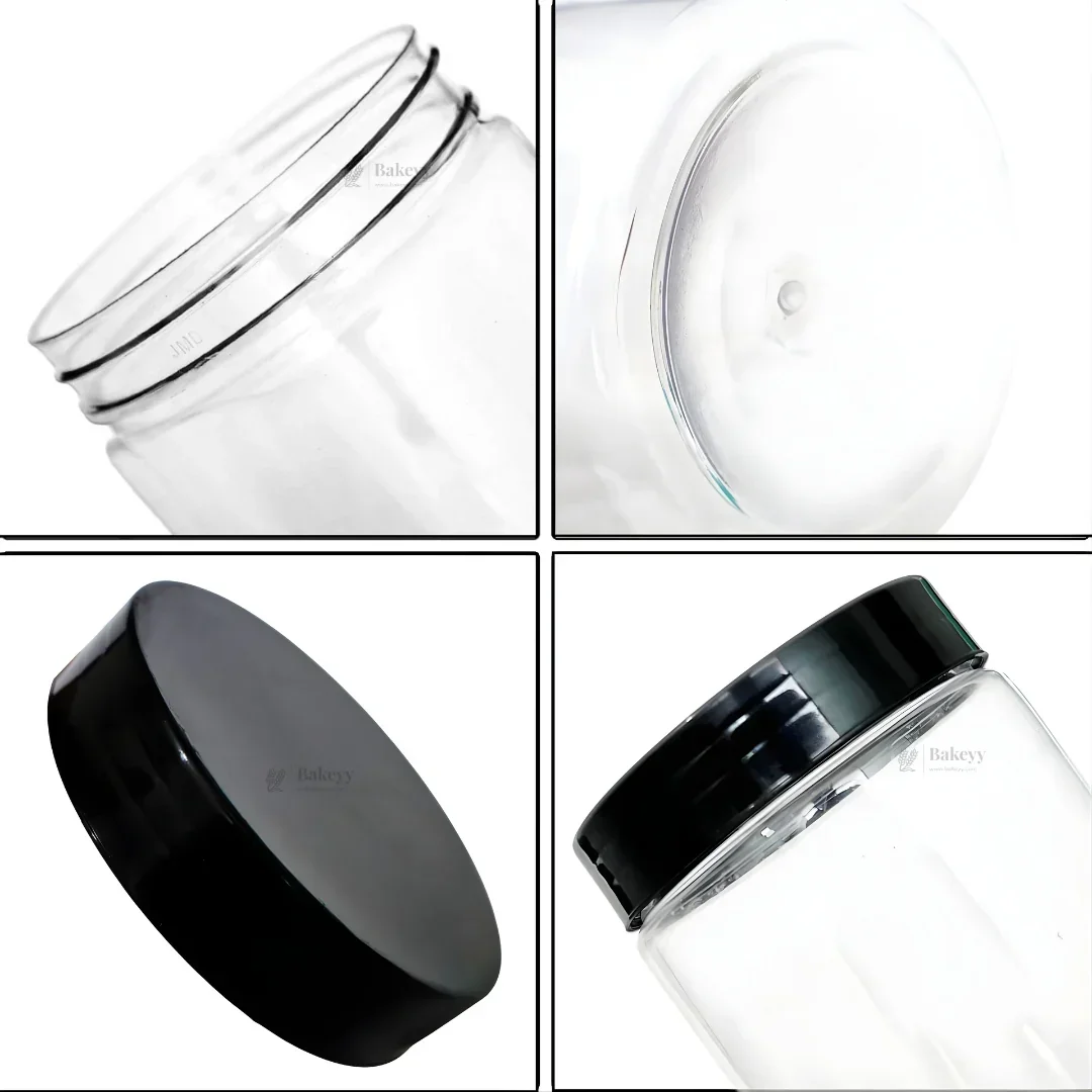 Clear Plastic Storage Jars with 96 mm Screw Lid | PET Jar With Black Lid | Multiple Sizes Available | Pack of 12 - Image 2