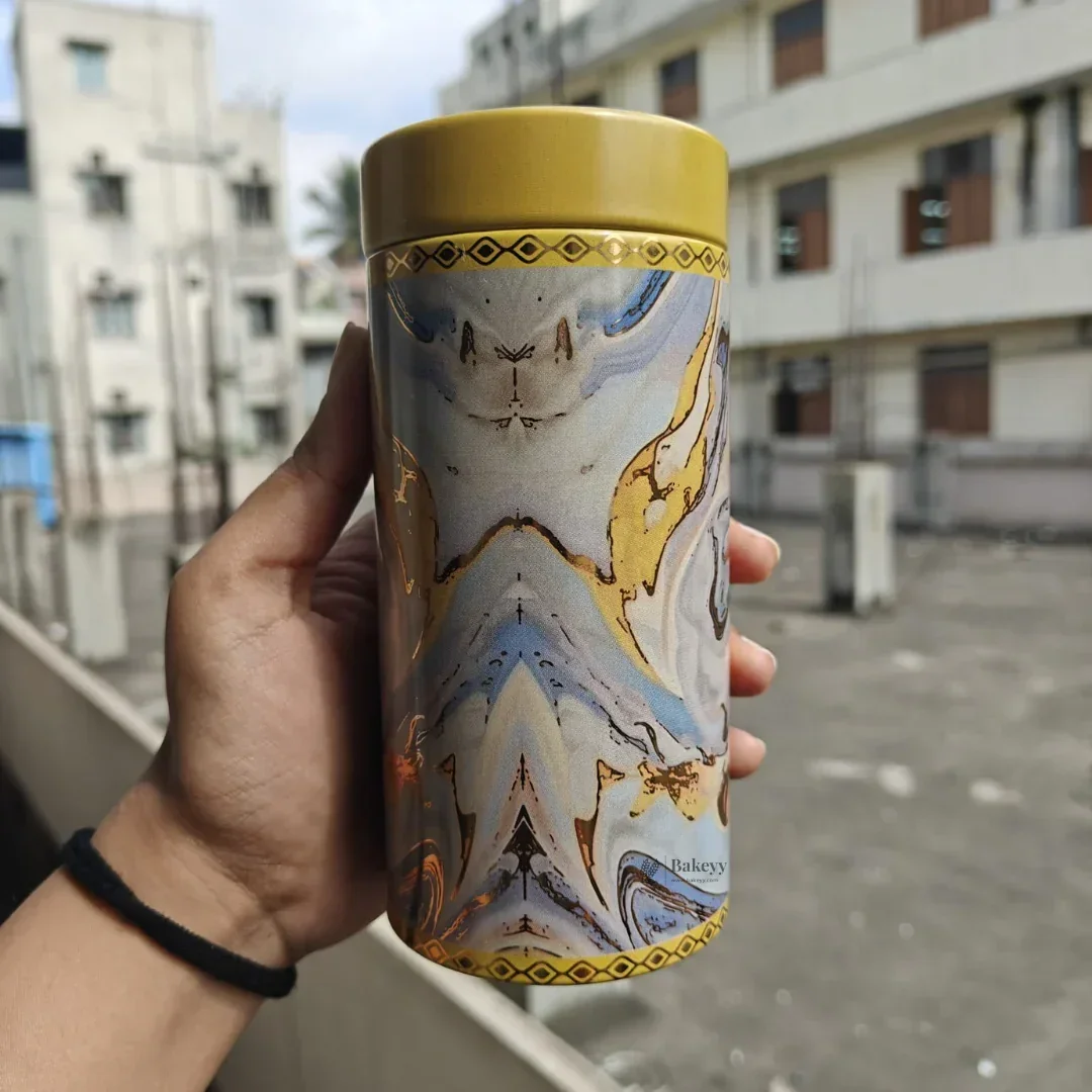 Marble Design Yellow Round Metal Tin Box for Gifting & Storage | 1 Piece - Image 2