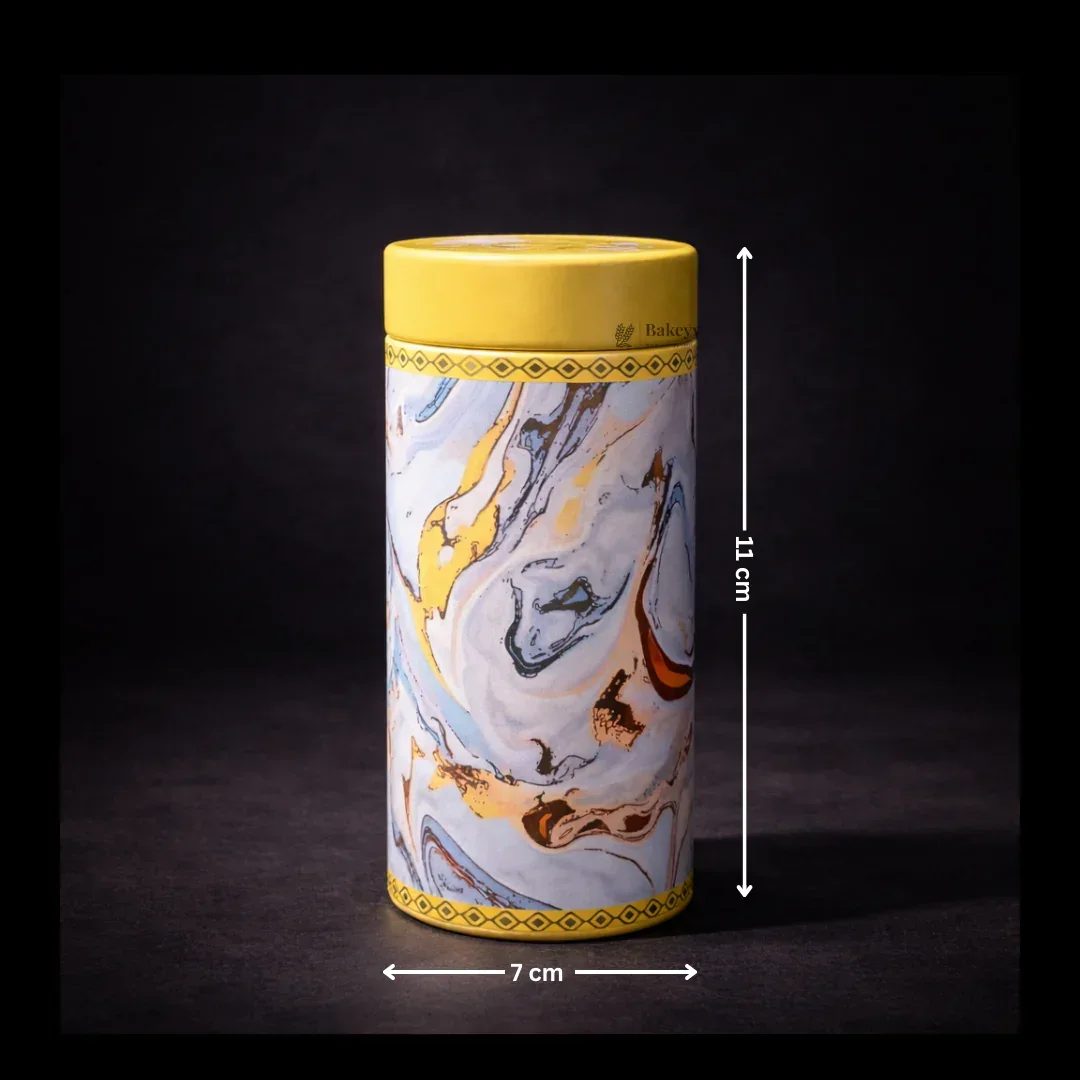 Marble Design Yellow Round Metal Tin Box for Gifting & Storage | 1 Piece - Image 3