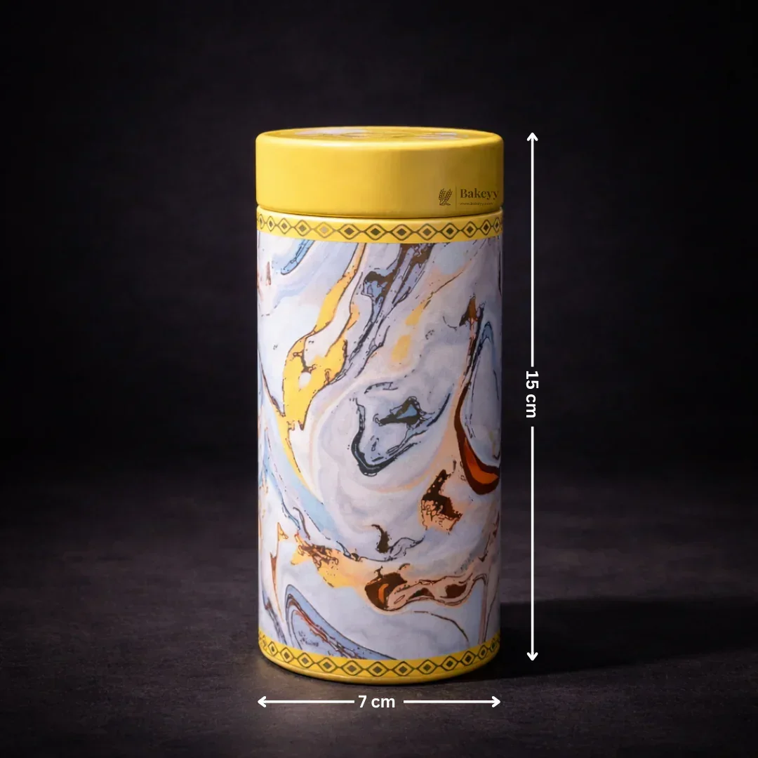 Marble Design Yellow Round Metal Tin Box for Gifting & Storage | 1 Piece - Image 4