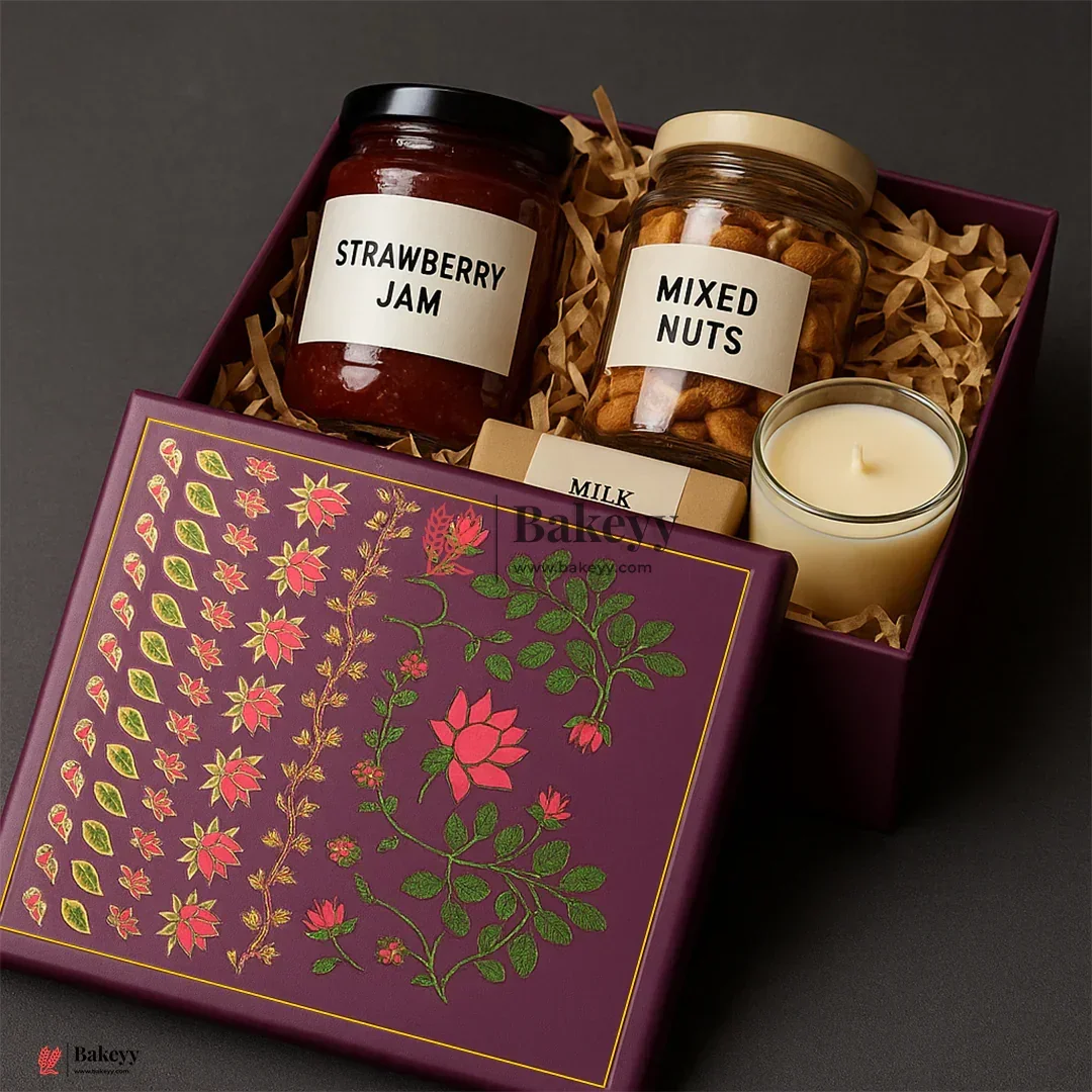 Floral Printed Premium Square Gift Box – Purple | Reusable Rigid Hamper Packaging | Pack Of 1 - Image 5