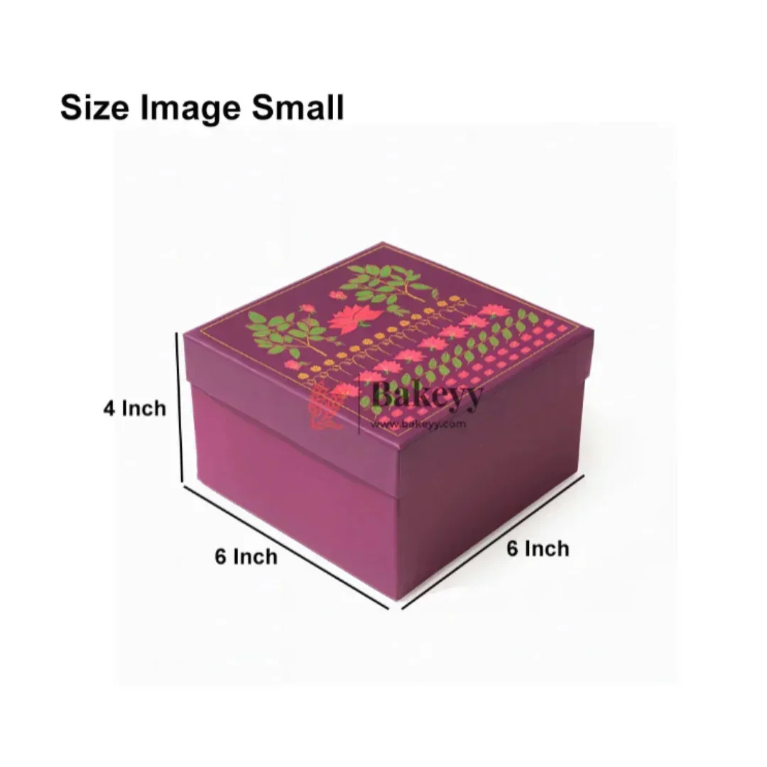 Floral Printed Premium Square Gift Box – Purple | Reusable Rigid Hamper Packaging | Pack Of 1 - Image 7