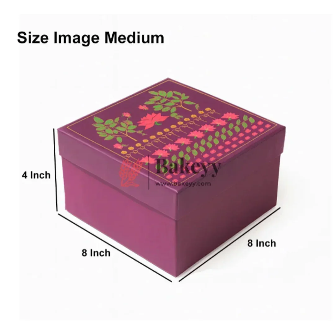 Floral Printed Premium Square Gift Box – Purple | Reusable Rigid Hamper Packaging | Pack Of 1 - Image 8