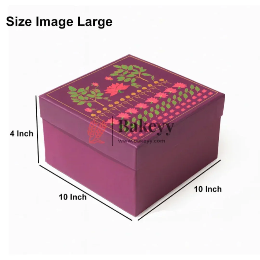 Floral Printed Premium Square Gift Box – Purple | Reusable Rigid Hamper Packaging | Pack Of 1 - Image 9