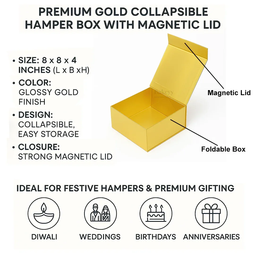 Premium Gold Collapsible Hamper Box with Magnetic Lid | Pack of 1 - Image 6