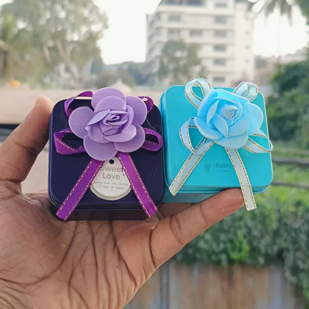 Decorative Metal Tin Box with Ribbon | Assorted Colors & Designs | Pack of 6 - Image 2