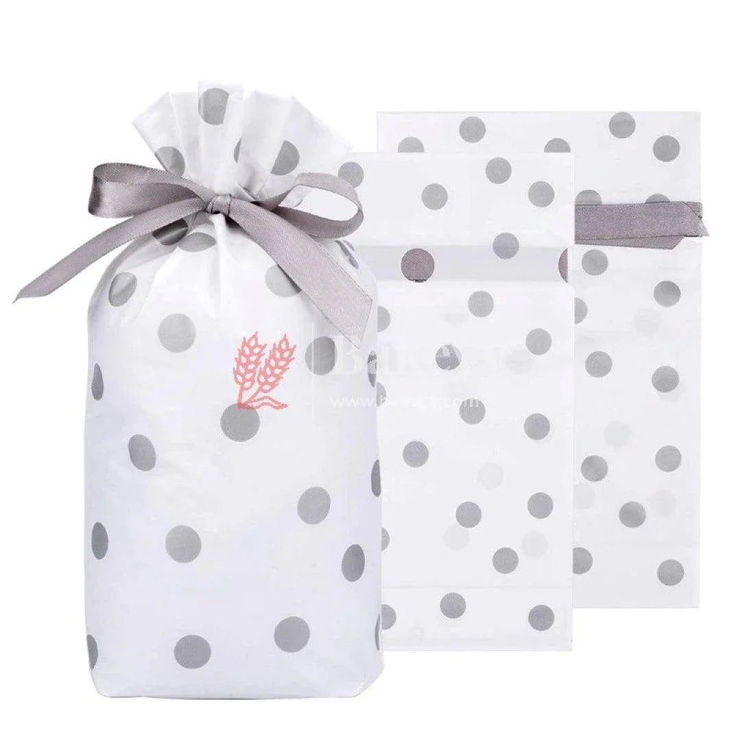 17.5x12cm | Small Silver Big Dots Plastic Stand Up Treat Favor Bags Gift Wrapper Bags for Candy Cookie Chocolate | Pack of 25 - Image 5