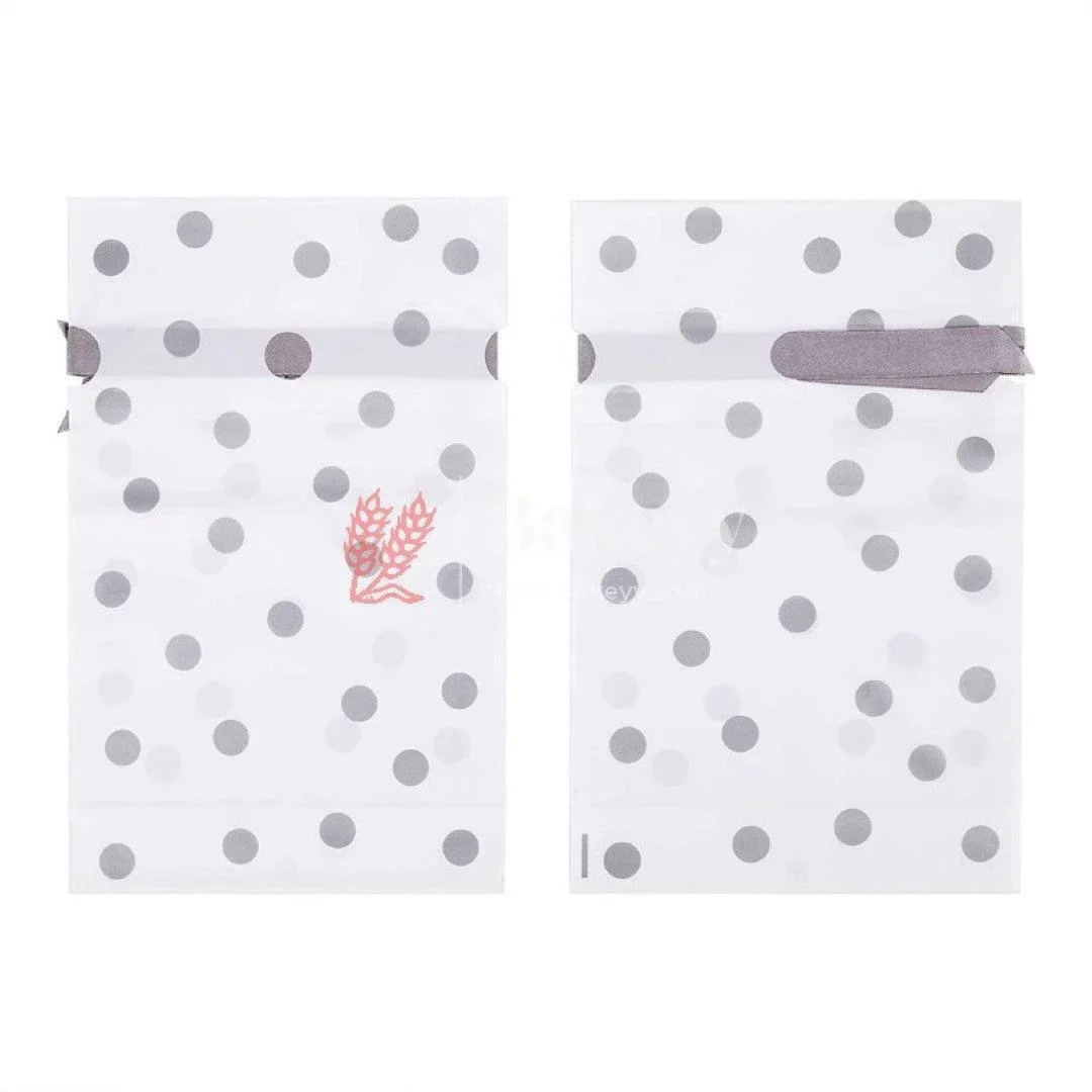 17.5x12cm | Small Silver Big Dots Plastic Stand Up Treat Favor Bags Gift Wrapper Bags for Candy Cookie Chocolate | Pack of 25 - Image 7
