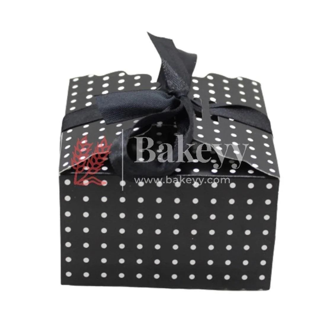 Cube Black with White Polka Dot Ribbon Gift Box – 9 x 9 x 5.5 cm | Festive & Diwali Favor Packaging| Pack of 10 - Image 6