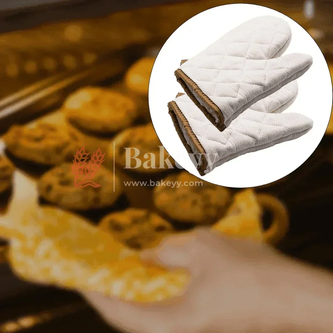 Cream Coated Cotton Fabric Heat-Resistant Oven Gloves for Baking & Kitchen Use - Image 4
