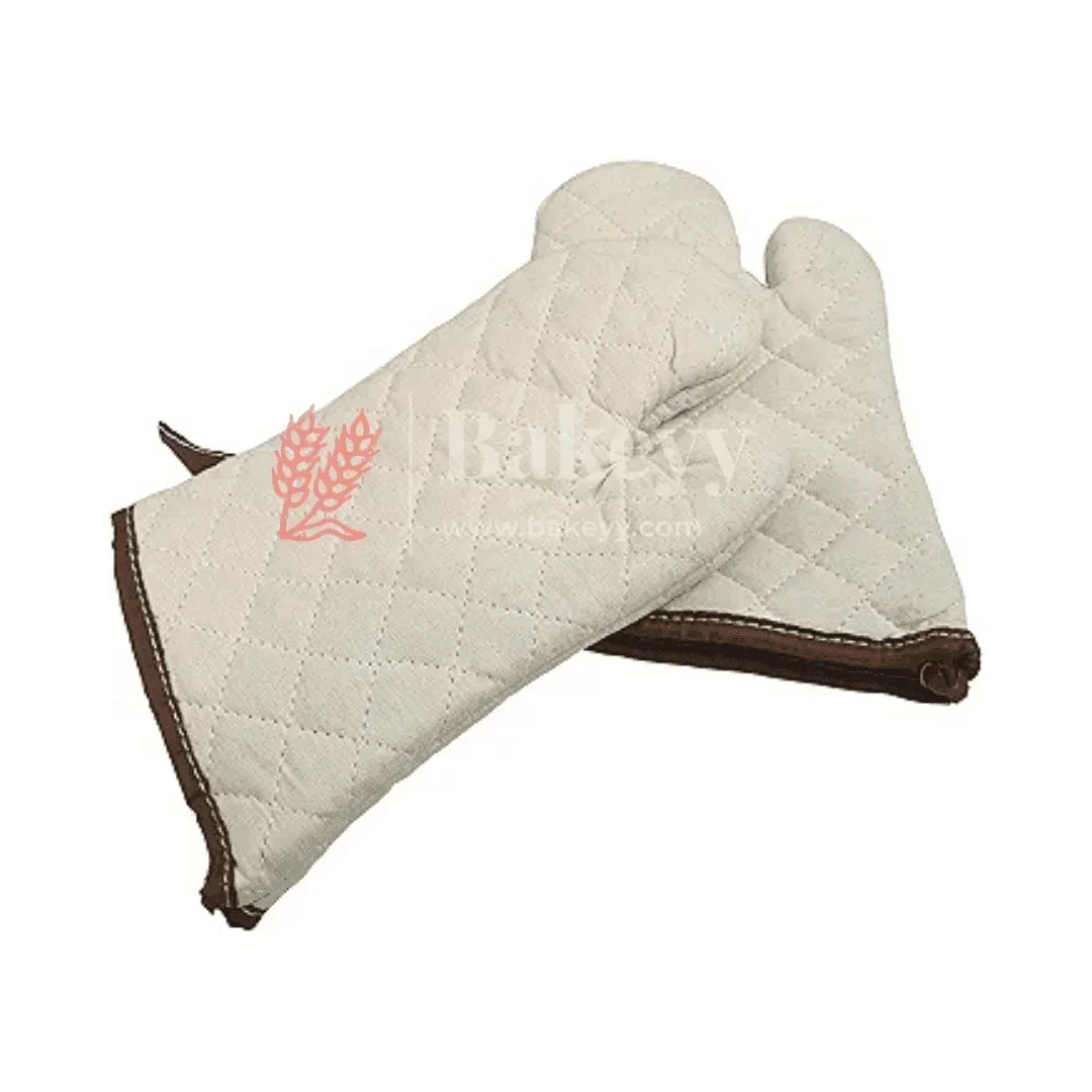 Cream Coated Cotton Fabric Heat-Resistant Oven Gloves for Baking & Kitchen Use - Image 5
