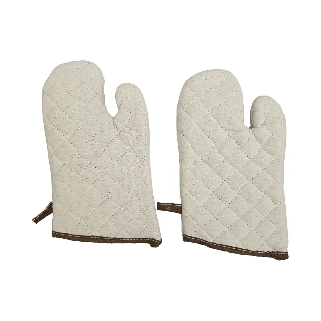 Cream Coated Cotton Fabric Heat-Resistant Oven Gloves for Baking & Kitchen Use - Image 7