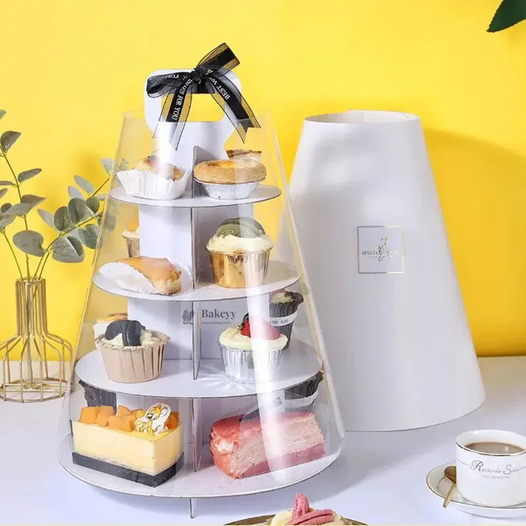 Cupcake Stand With Transparent Dome Cover | 2, 3 and 4 Tier Cupcake Stands | Pack of 1 - Image 4
