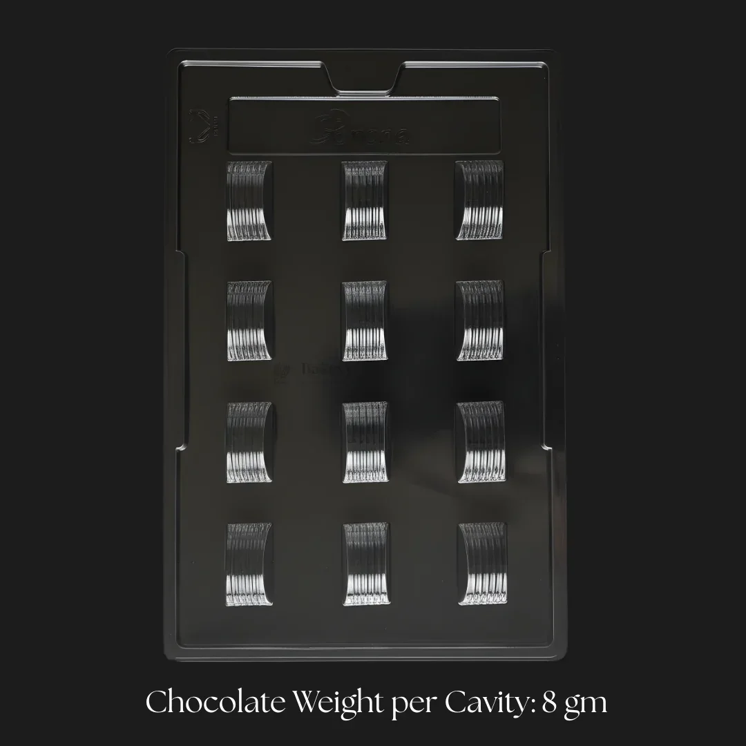 Mould 002 | Curved Chocolate Mould with Ribbed Texture | 12 Cavity | Professional Chocolate Making Mould | Pack of 1