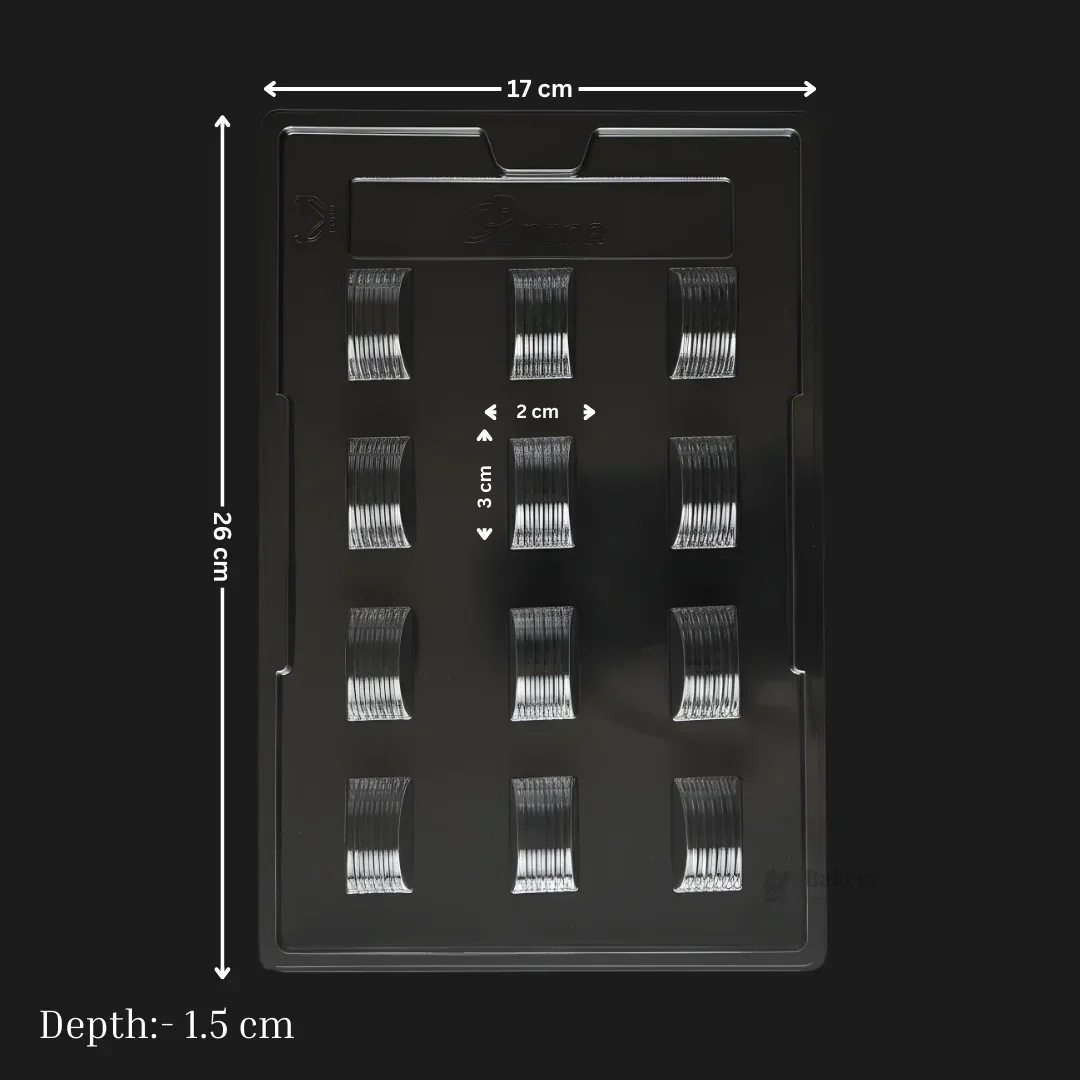 Mould 002 | Curved Chocolate Mould with Ribbed Texture | 12 Cavity | Professional Chocolate Making Mould | Pack of 1 - Image 2