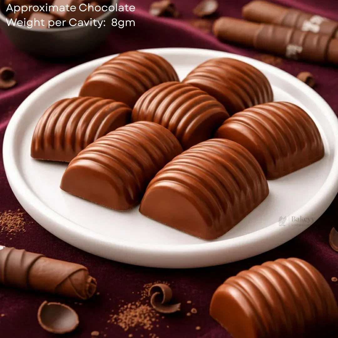 Mould 002 | Curved Chocolate Mould with Ribbed Texture | 12 Cavity | Professional Chocolate Making Mould | Pack of 1 - Image 3