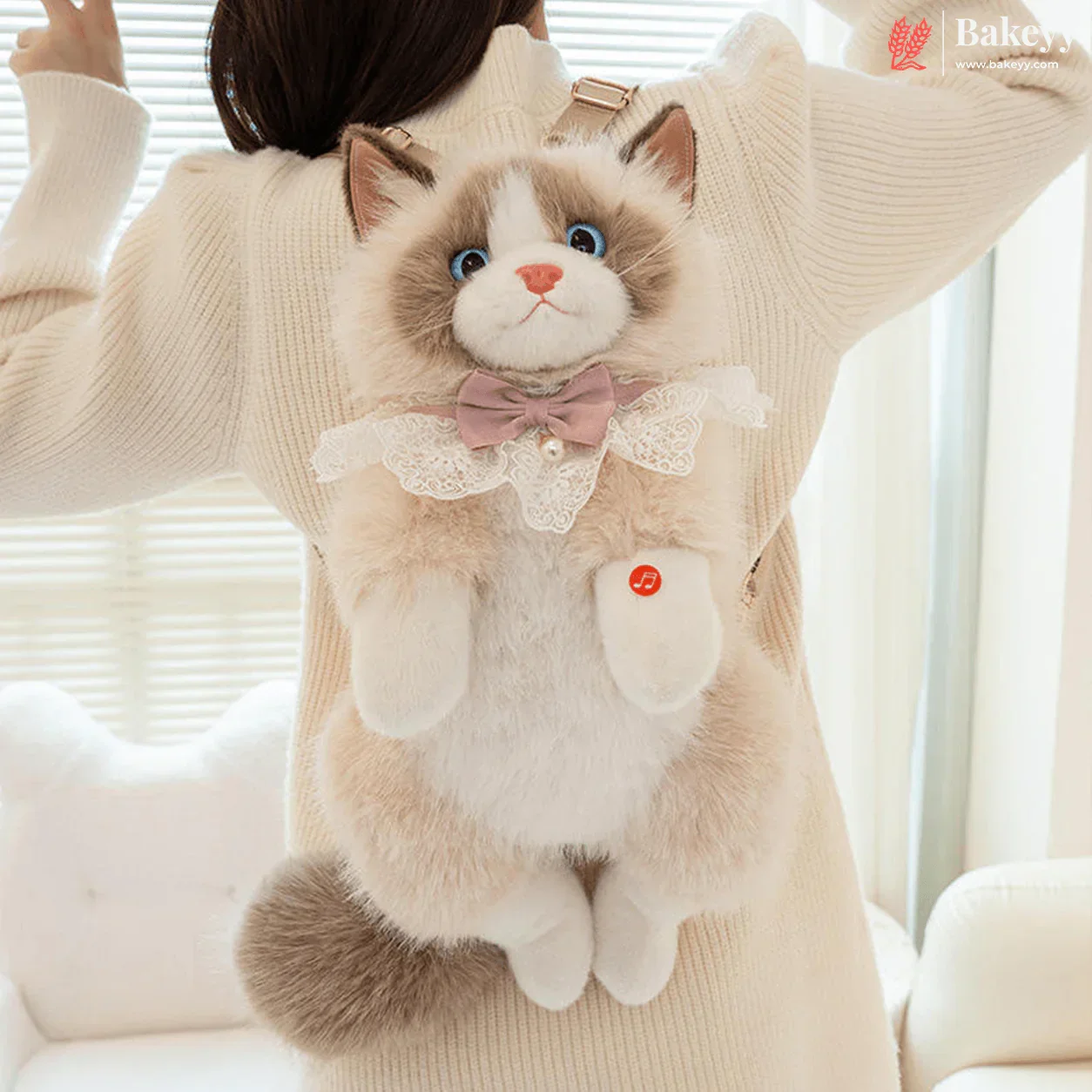 Cute Plush Cat Backpack | Meow Sound Interactive | Wearable Storage Soft Backpack Toy | Pack of 1 - Image 5