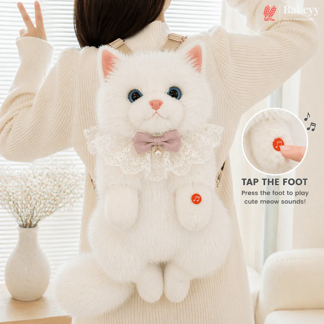 Cute Plush Cat Backpack | Meow Sound Interactive | Wearable Storage Soft Backpack Toy | Pack of 1 - Image 7