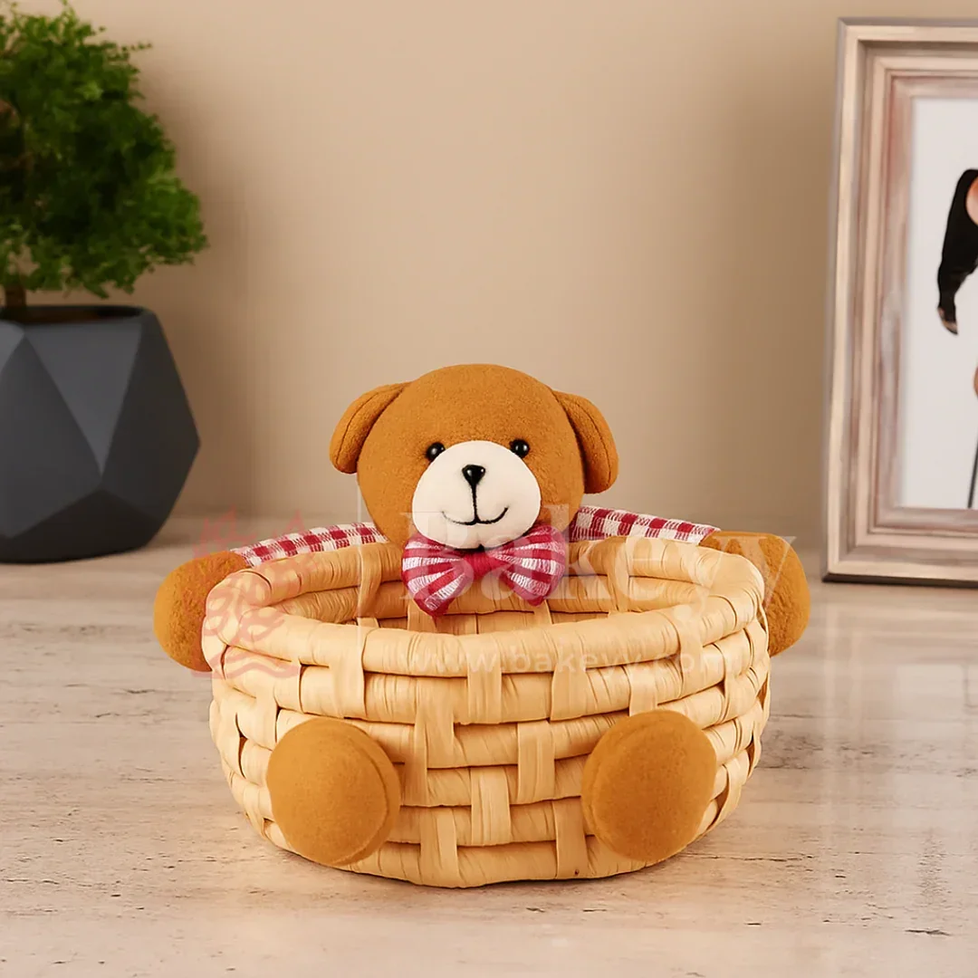 Cute Teddy Basket for Gifting, Hampers & Home Décor | Pack of 1 - Image 4