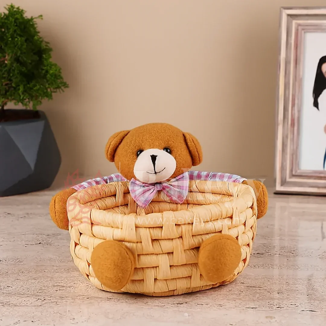 Cute Teddy Basket for Gifting, Hampers & Home Décor | Pack of 1 - Image 5