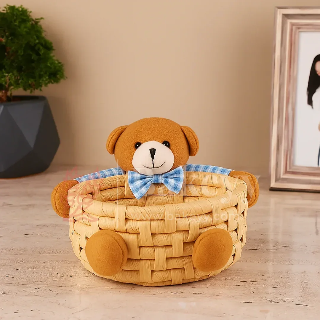 Cute Teddy Basket for Gifting, Hampers & Home Décor | Pack of 1 - Image 8