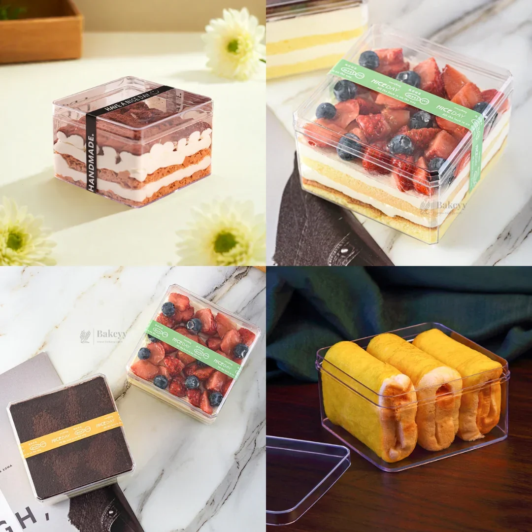 D69 (200ml), D62 (400ml) | Clear Square Plastic Dessert Container with Lid | Transparent Packaging Box | Pack of 6 - Image 3