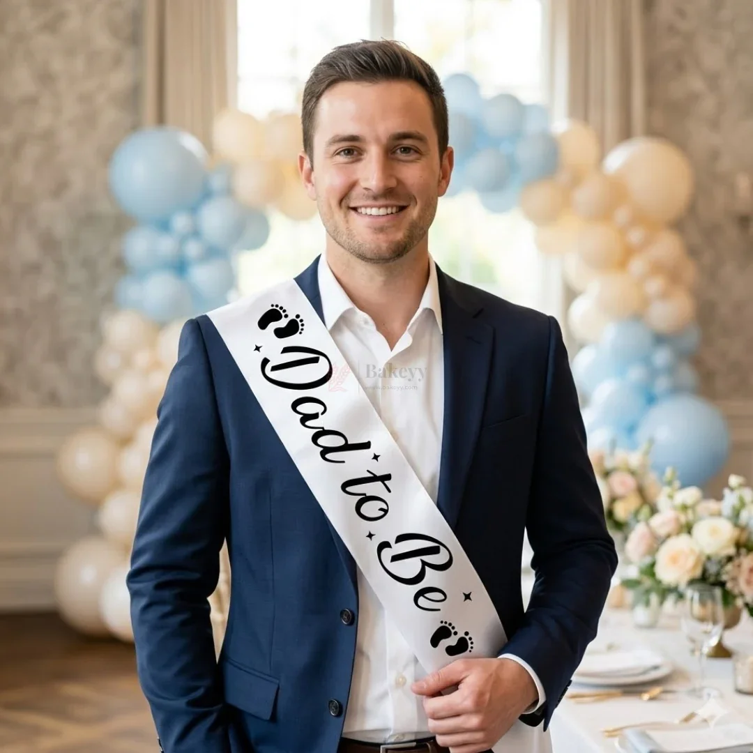 Dad to Be Satin Party Sash Baby Shower Sash with Black Lettering | Pack of 1 - Image 3