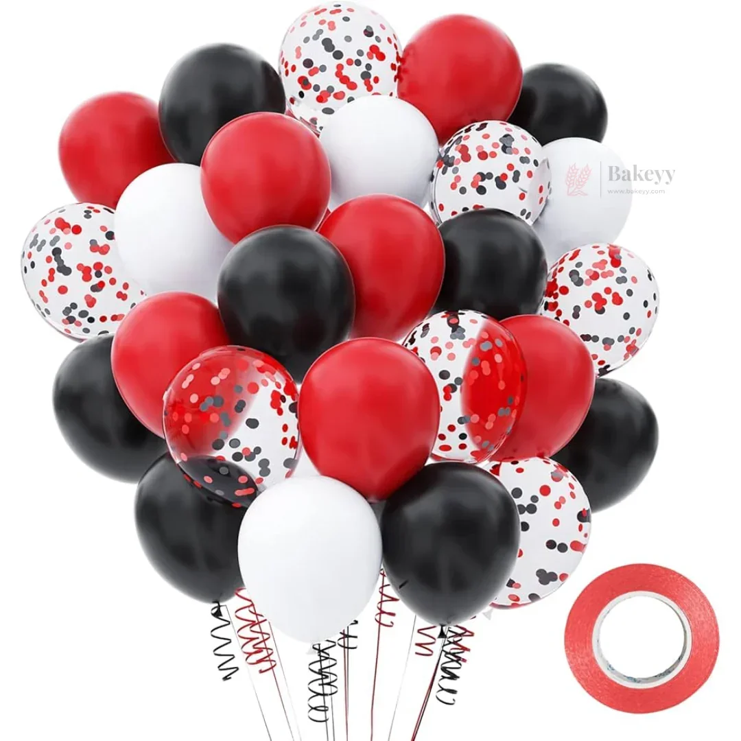 Red Black White Balloon Decoration Set | Latex Balloons + Confetti Balloons | Party Decor Combo Kit | 25 Pcs per Pack | Pack of 1