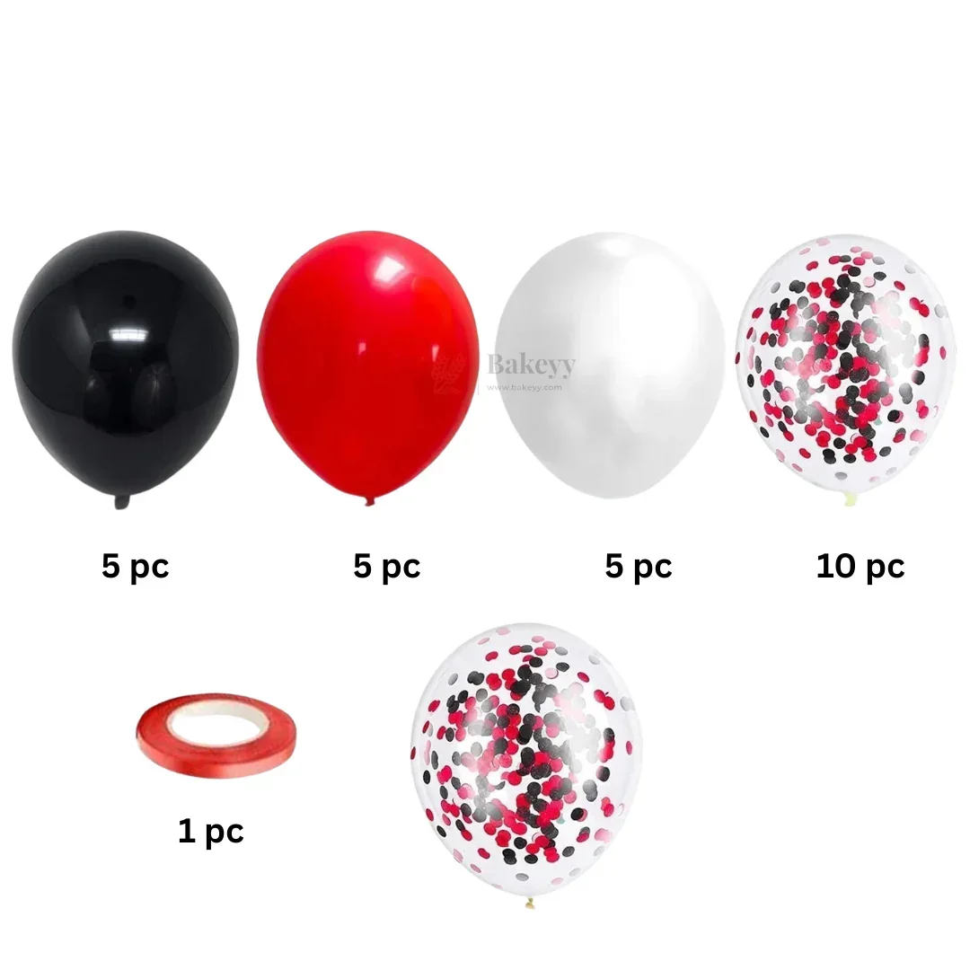 Red Black White Balloon Decoration Set | Latex Balloons + Confetti Balloons | Party Decor Combo Kit | 25 Pcs per Pack | Pack of 1 - Image 2