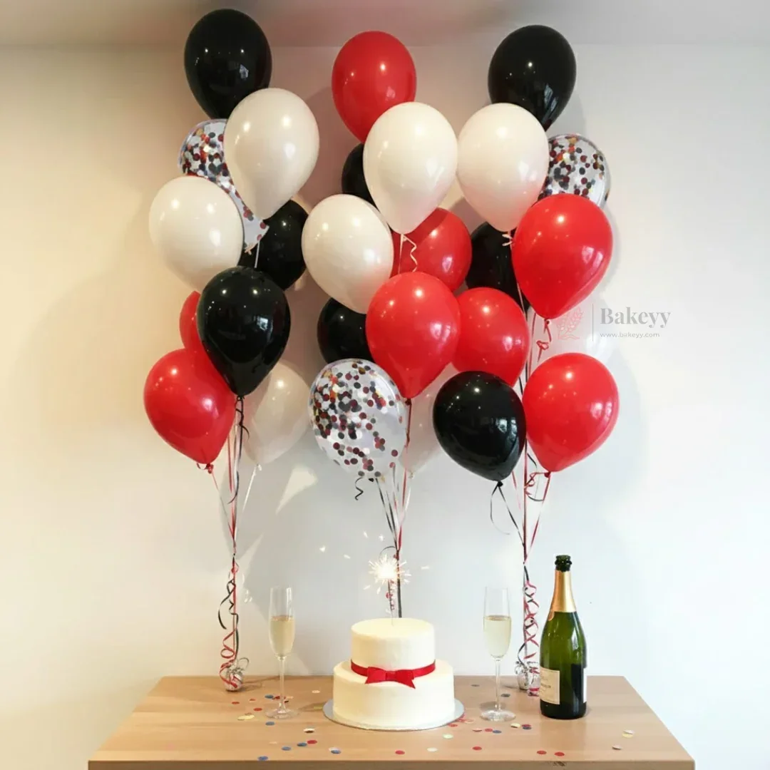 Red Black White Balloon Decoration Set | Latex Balloons + Confetti Balloons | Party Decor Combo Kit | 25 Pcs per Pack | Pack of 1 - Image 3