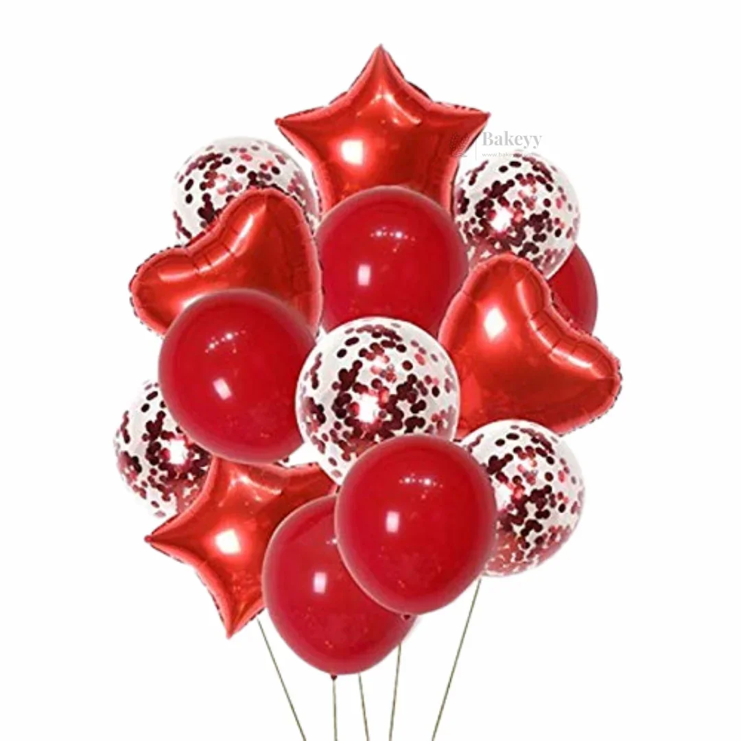Red Heart & Star Balloon Set | Party Decoration Combo | 14 Pcs per Pack | Pack of 1