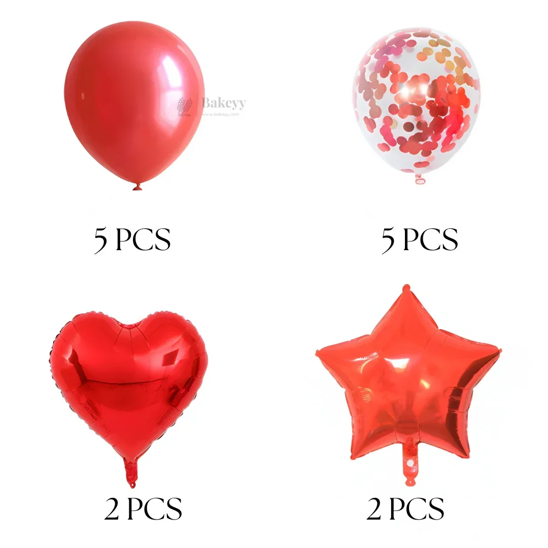 Red Heart & Star Balloon Set | Party Decoration Combo | 14 Pcs per Pack | Pack of 1 - Image 2