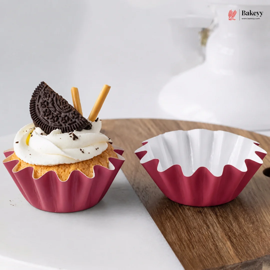 Dark Pink & Brown Matte Bake and Cup Cake Liners| Fluted Paper Dessert Cups | Pack of 100 - Image 3