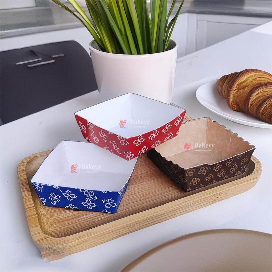 Brownie Bake N Serve Paper Trays | Pack of 50 | Floral Print Square Cups in Red, Blue & Brown for Elegant Baking & Serving - Image 3