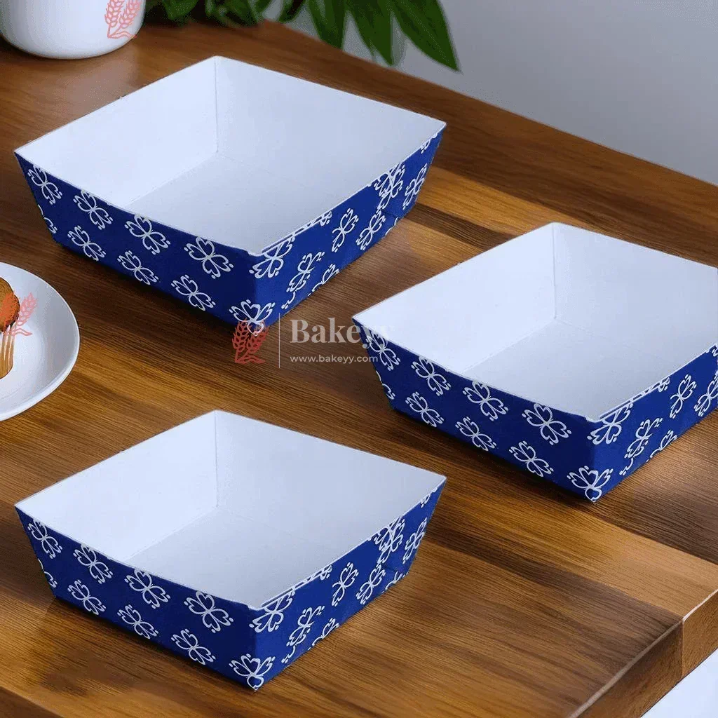 Brownie Bake N Serve Paper Trays | Pack of 50 | Floral Print Square Cups in Red, Blue & Brown for Elegant Baking & Serving - Image 4