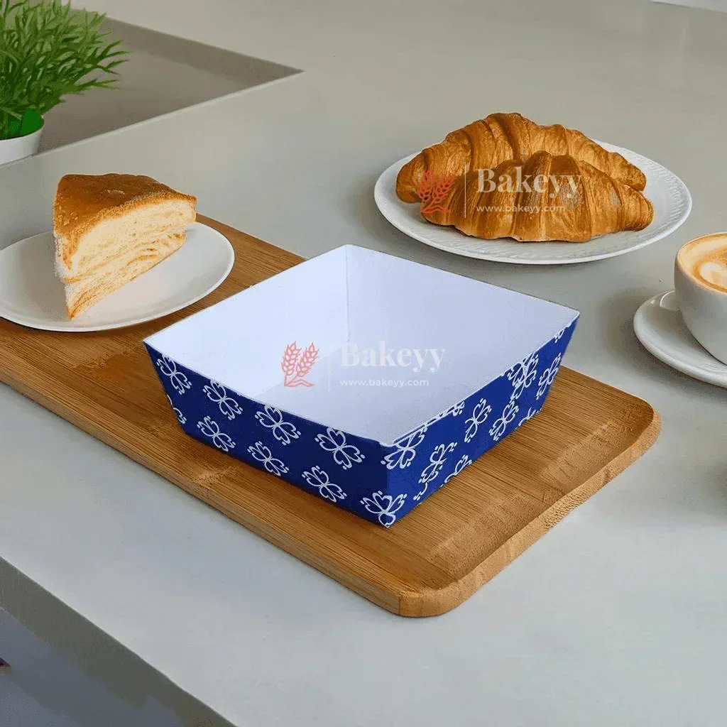 Brownie Bake N Serve Paper Trays | Pack of 50 | Floral Print Square Cups in Red, Blue & Brown for Elegant Baking & Serving - Image 5