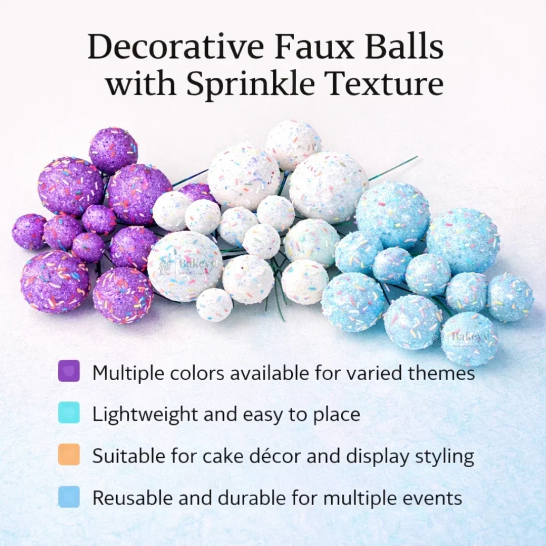 Decorative Faux Sprinkle and Glitter Balls for Cakes and Party Styling | Glitter Faux Balls | Cake Décor | Pack of 20 - Image 7