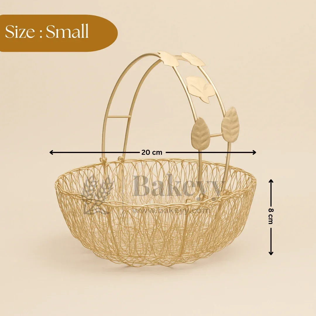 Bucket Shape Round Gold Metal Basket with Flower Handle | Gifting and Decorative Purpose | 1 Piece - Image 4