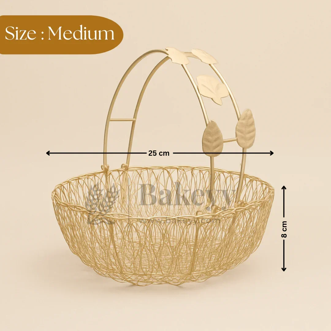 Bucket Shape Round Gold Metal Basket with Flower Handle | Gifting and Decorative Purpose | 1 Piece - Image 5