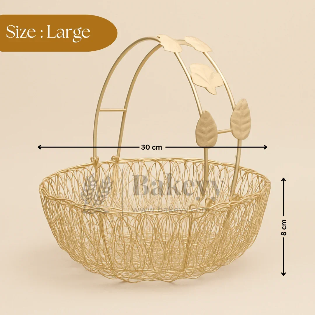 Bucket Shape Round Gold Metal Basket with Flower Handle | Gifting and Decorative Purpose | 1 Piece - Image 6