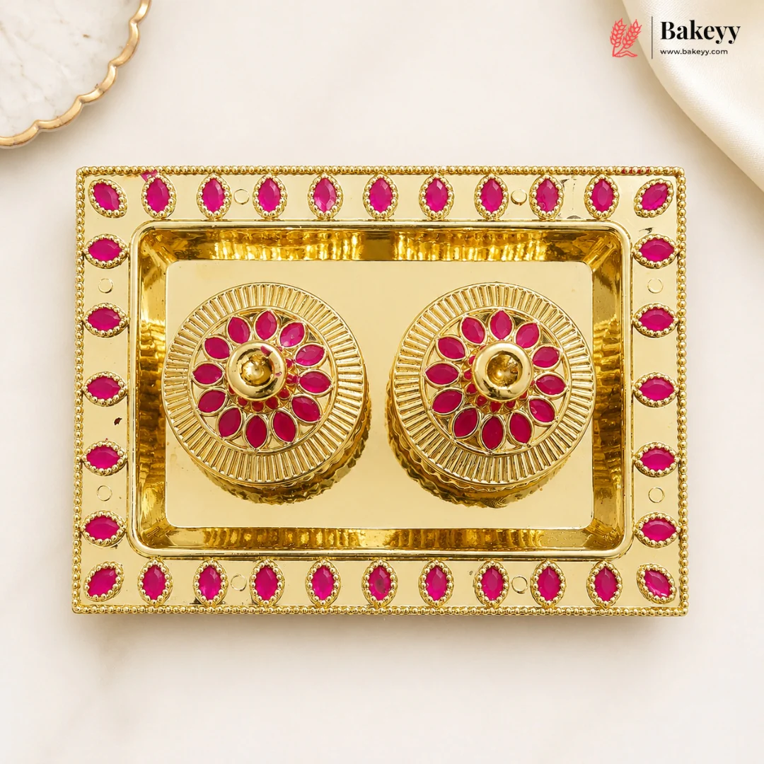 Decorative Kumkum Holder Tray Set | Roli Chawal Container for Pooja, Diwali, Wedding & Temple Rituals | Pack of 1 - Image 3