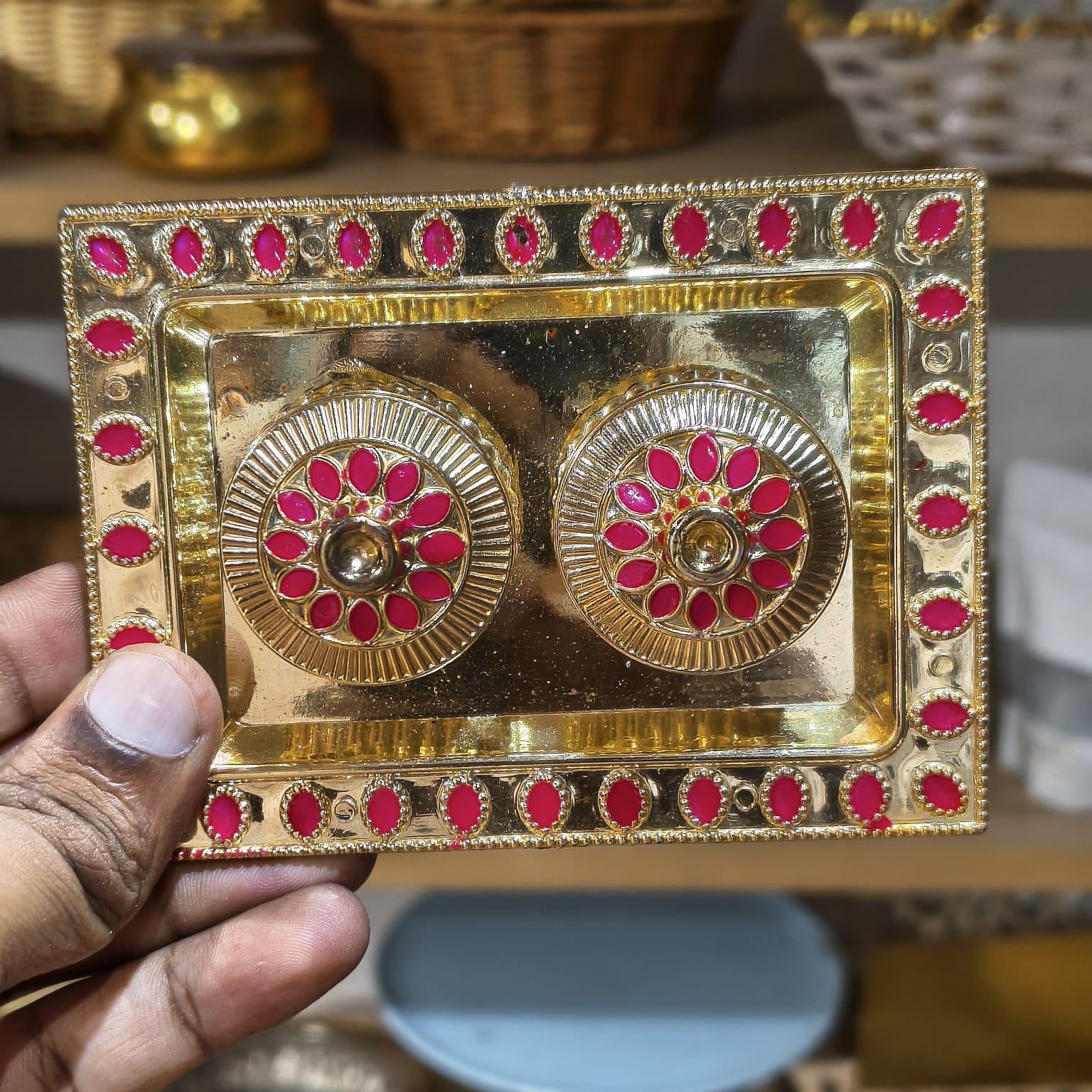 Decorative Kumkum Holder Tray Set | Roli Chawal Container for Pooja, Diwali, Wedding & Temple Rituals | Pack of 1 - Image 4