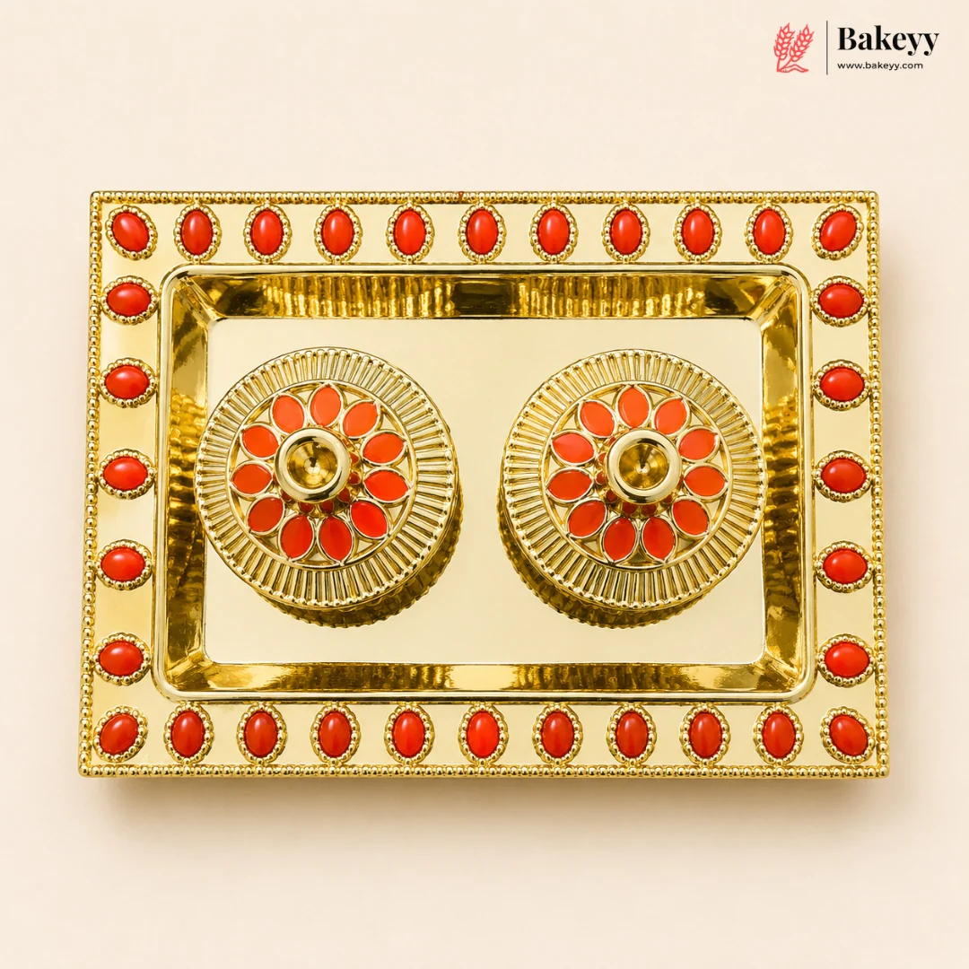 Decorative Kumkum Holder Tray Set | Roli Chawal Container for Pooja, Diwali, Wedding & Temple Rituals | Pack of 1 - Image 5