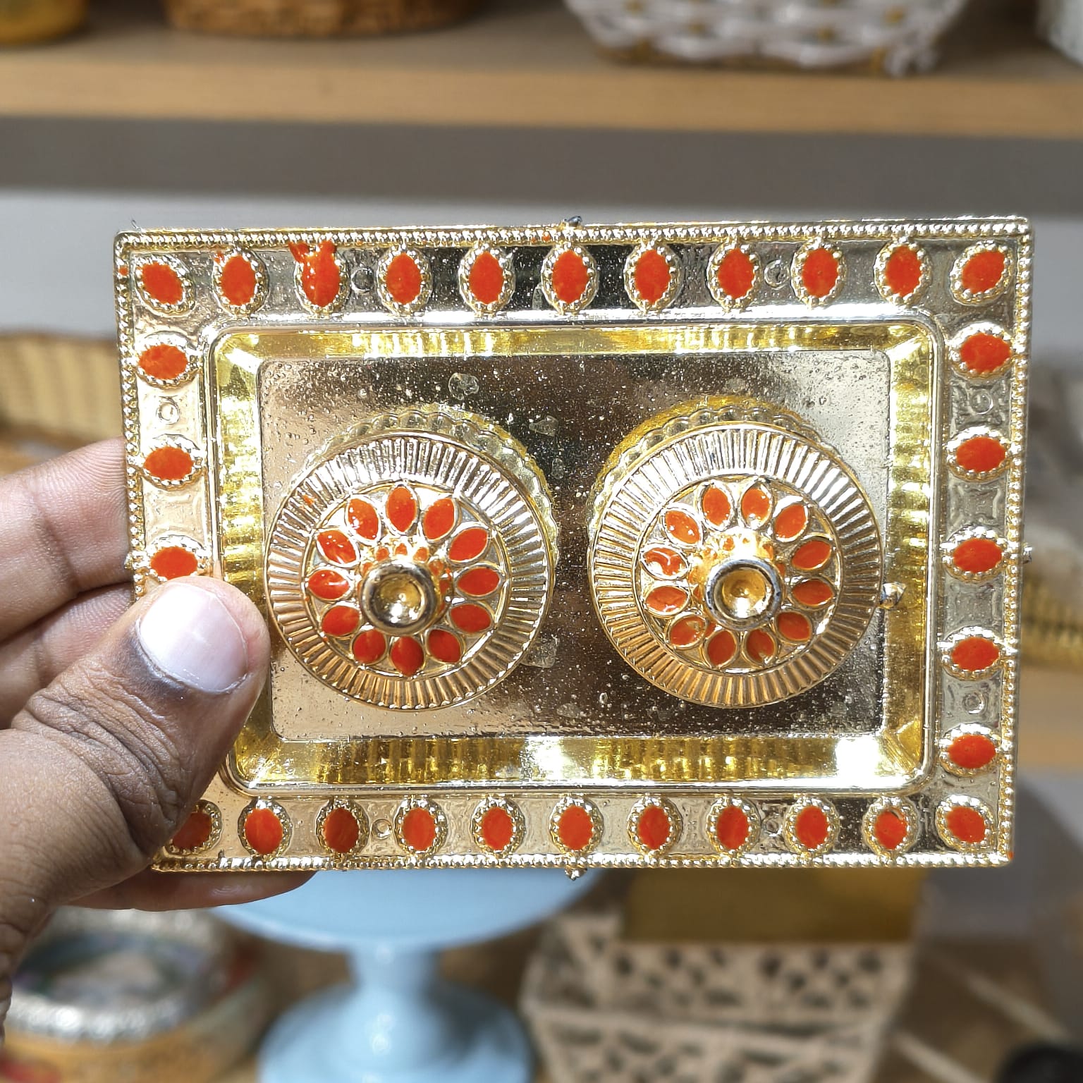 Decorative Kumkum Holder Tray Set | Roli Chawal Container for Pooja, Diwali, Wedding & Temple Rituals | Pack of 1 - Image 6