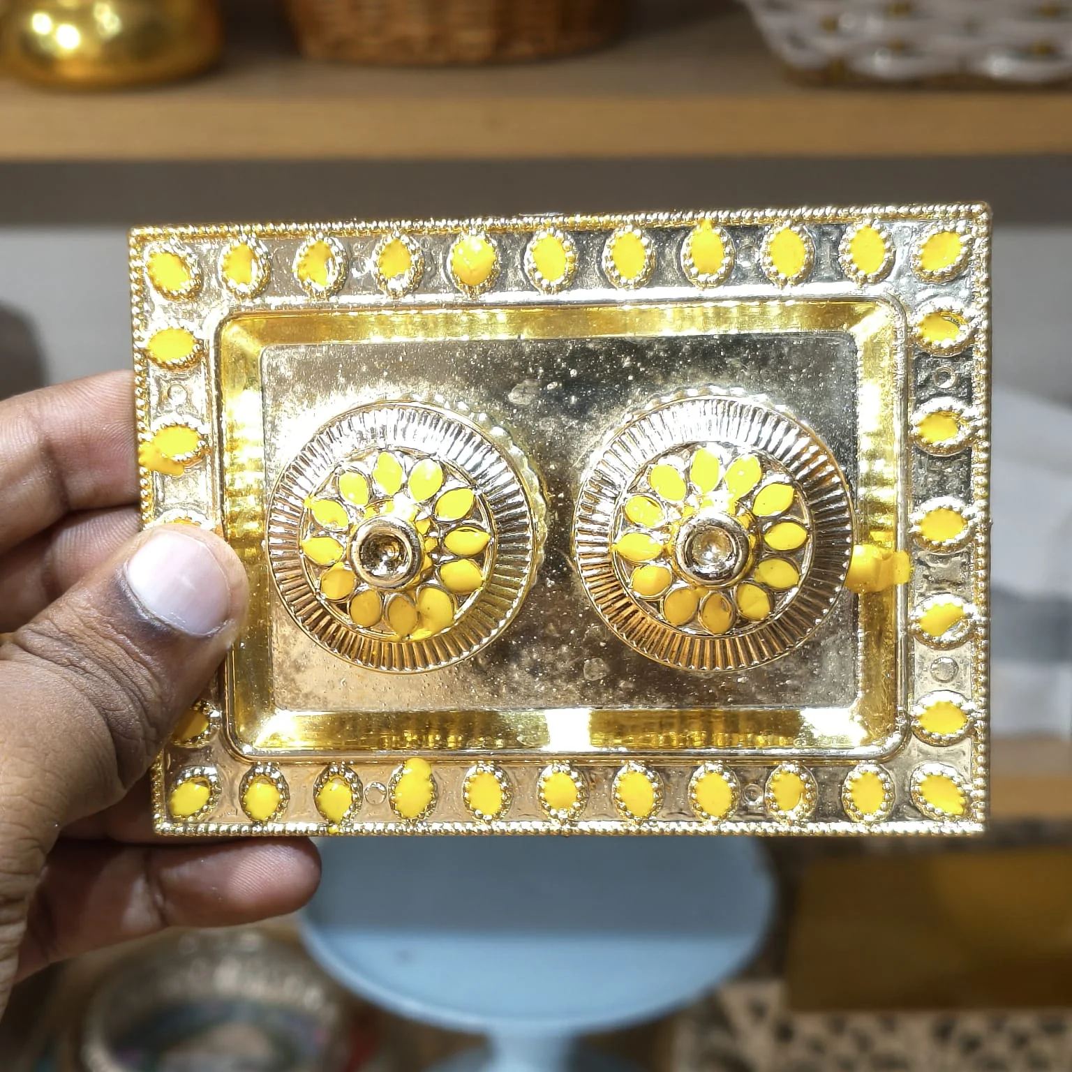 Decorative Kumkum Holder Tray Set | Roli Chawal Container for Pooja, Diwali, Wedding & Temple Rituals | Pack of 1 - Image 8