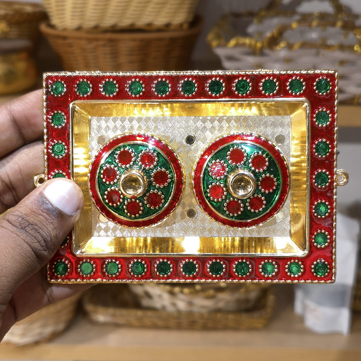 Decorative Kumkum Holder Tray Set | Roli Chawal Container for Pooja, Diwali, Wedding & Temple Rituals | Pack of 1 - Image 9