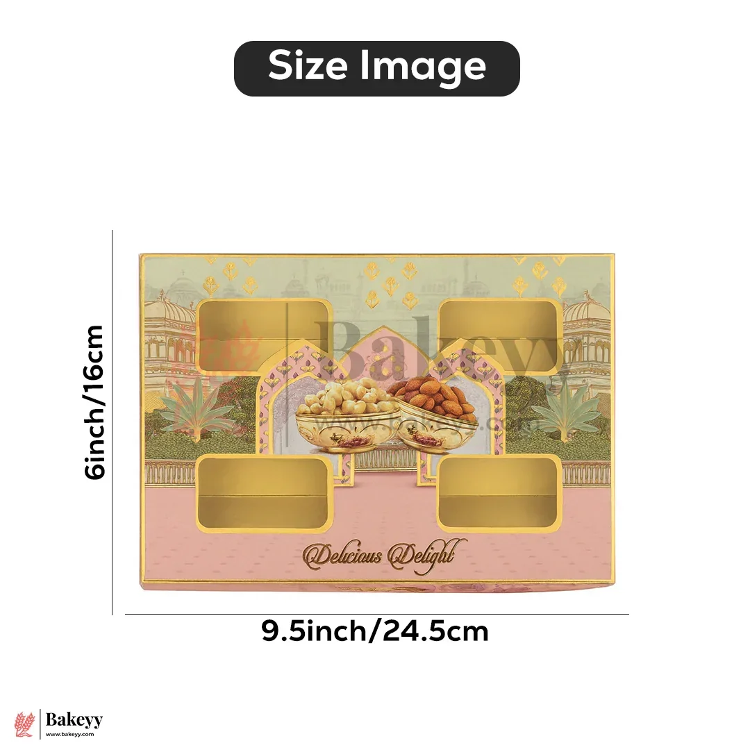 24x16x2.5 cm | Delicious Delight 4 Cavity Dry Fruit Gift Box | Decorative Festive Packaging | Pack of 10 - Image 2