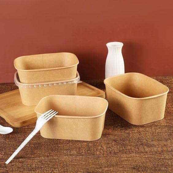 Disposable Rectangle Kraft Containers for Food With Lid | Pack of 50 | Useful for Brownie Bites, Salads and Meal Takeaway Box - Image 4