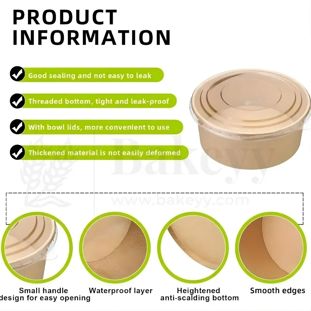Disposable Round Kraft Containers for Food With Lid | Pack of 50 | Kraft Tub | Dessert Tubs - Image 3
